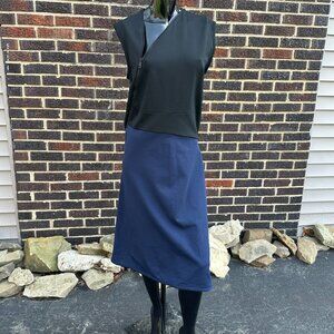 Jil Sander Navy and Black Asymmetrical Neoprene Sheath Dress